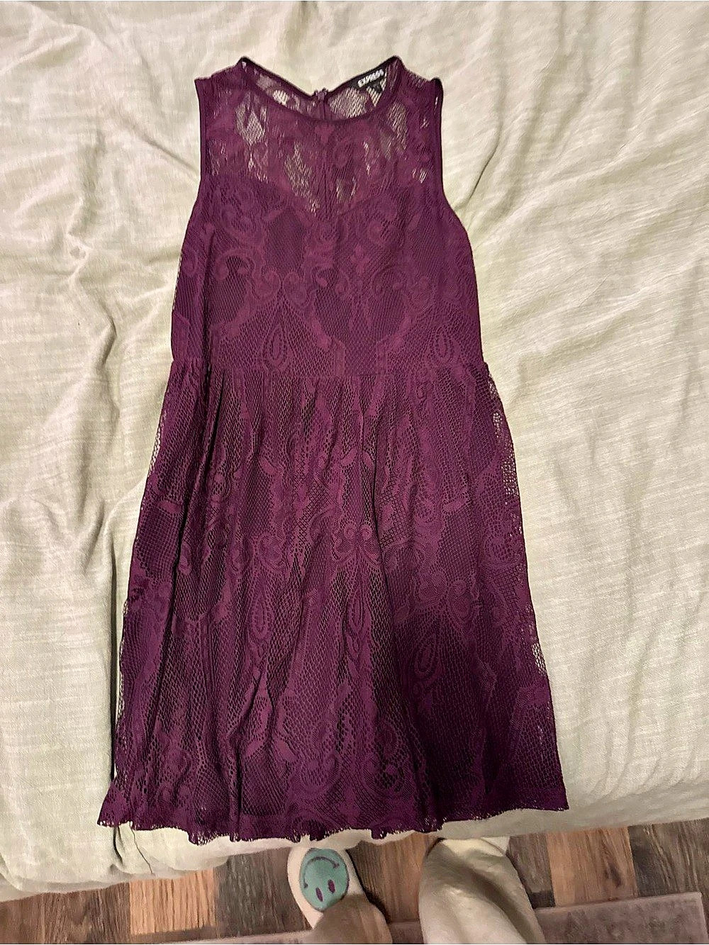 Express Plum Lace Fit-and-Flare Mini Dress in Purple
